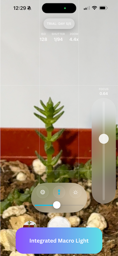 Macro Camera Pro lens lock feature in action